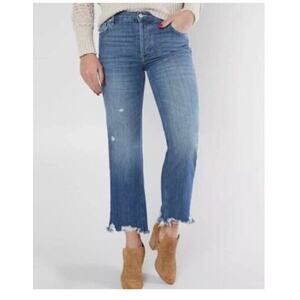 Free People Jeans Women's 26 Blue Maggie Mid Rise Straight Leg Raw Hem Buttons